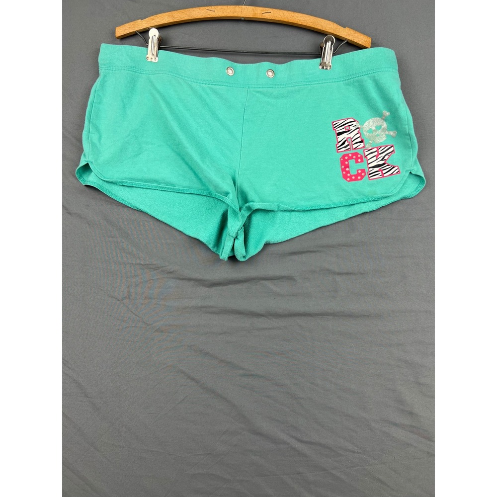 No Boundaries Shorts Womens XL Green Rock Graphic Skull Zebra Polka Dot Good